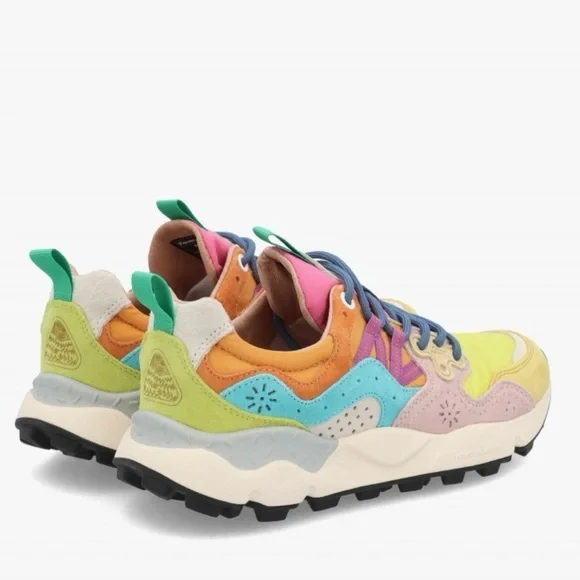 NWT Flower Mountain YAMANO 3 Yellow Light Lime Pink Suede Trainers - Picture 3 of 16